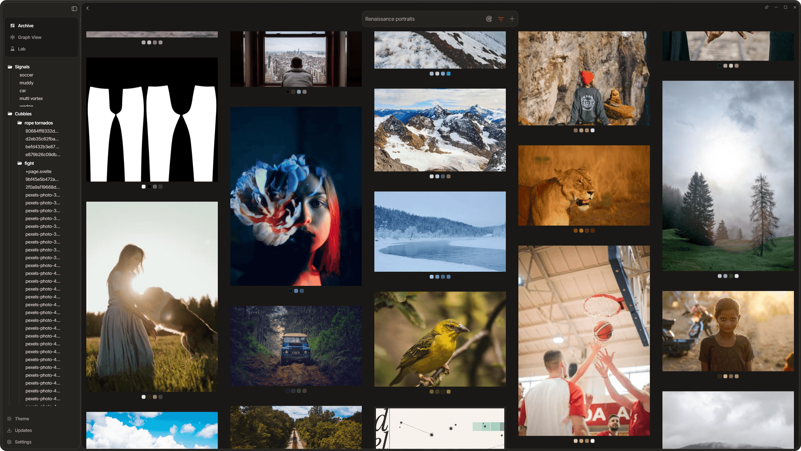 Sidebar showing Cubbies section with expanded cubby and thumbnail previews