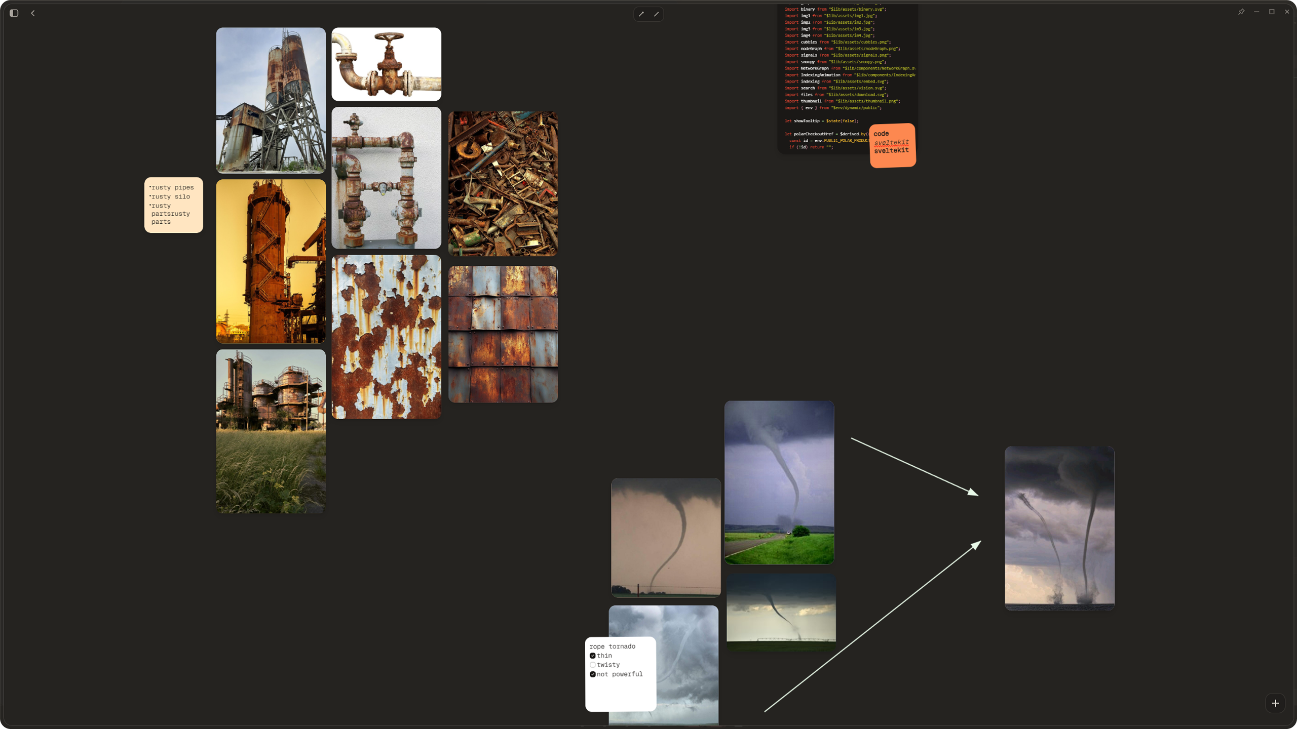 Cubby canvas with arranged files, sticky notes with formatted text, and blossom color picker