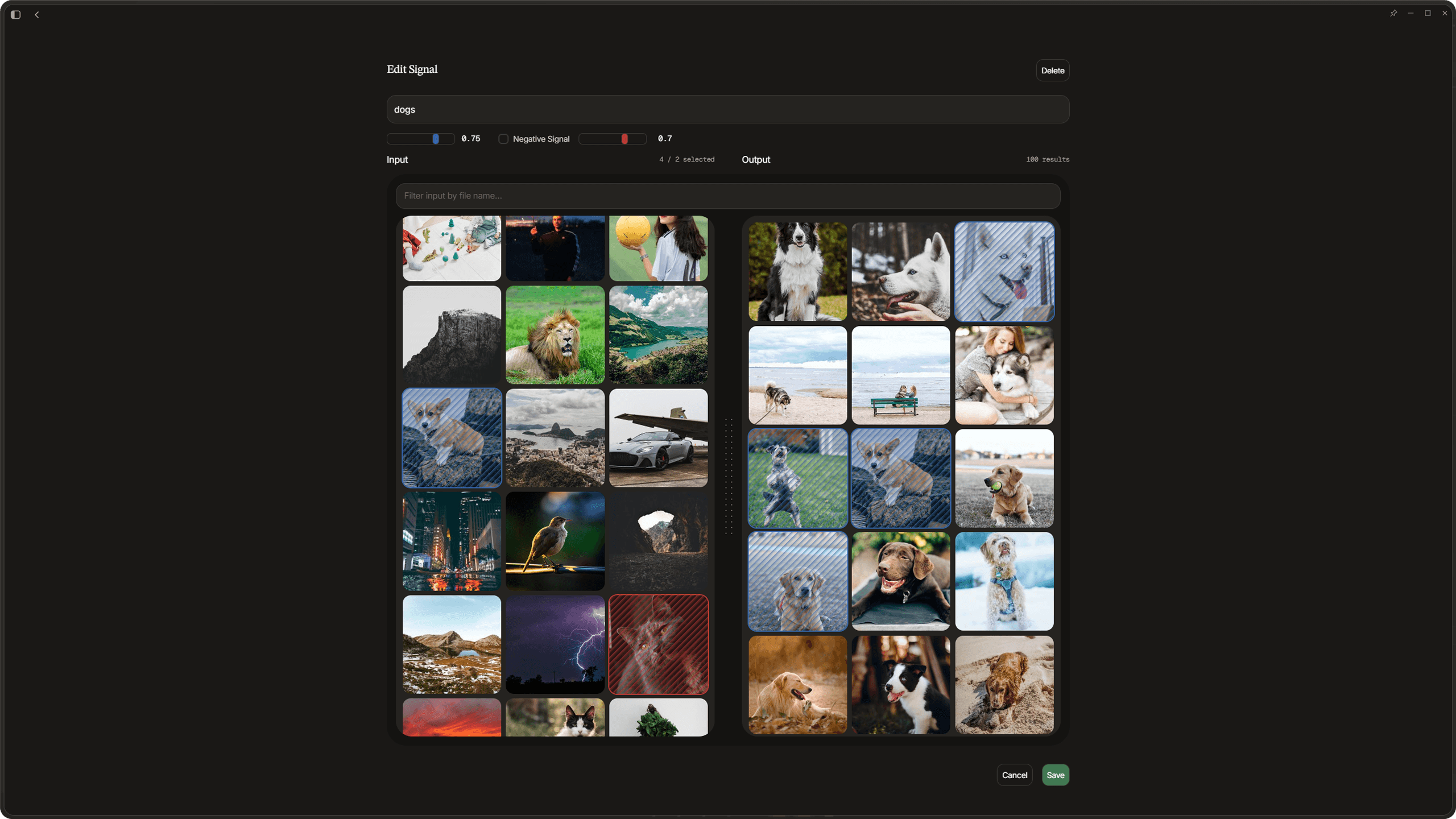 Signal tuning interface for customizing AI visual search results in Dotient